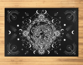 Moon Goddess Area Rug Moon Mandala Floor Mat Gothic Celestial Crescent Moon Carpet Starry Night Meditation Mystical Witchy Home Decor