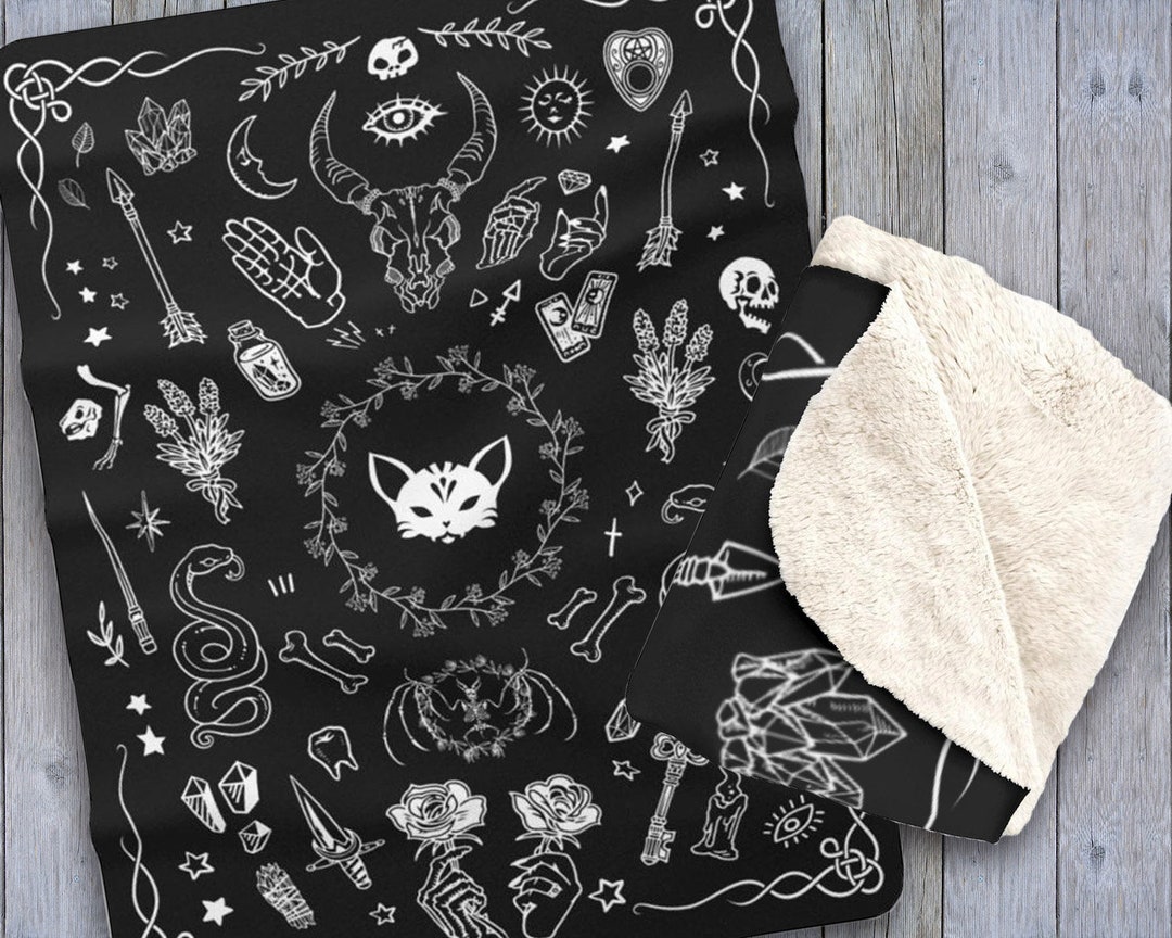 Gothic Witchy Blanket Soft Fluffy Witchcraft Throw Magic Moon Skulls Sphynx Cat Black Goth Wicca Altar Witch Blanket Etsy UK