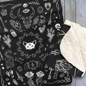 Gothic Witchy Blanket Soft Fluffy Witchcraft Throw Magic Moon Skulls Sphynx Cat Black Goth Wicca Altar Witch Blanket