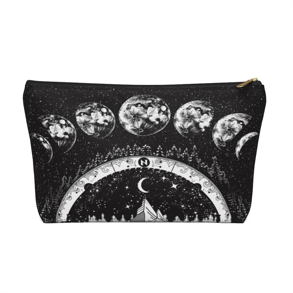 Moon Phases Accessory Pouch Travel Case Lunar Phases Cosmetic Bag Black ...