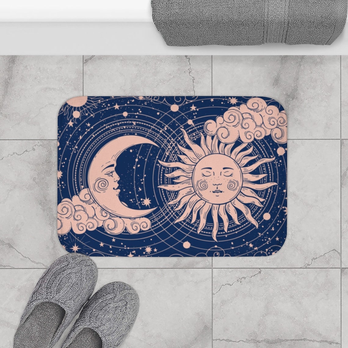 Sun and Moon Bath Mat Blue Celestial Bathroom Decor Clouds | Etsy