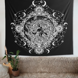 Moon Goddess Mandala Black White MOON Mandala Tapestry Celestial Wall Hanging Meditation Yoga Decor