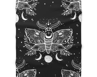 The Moth Blanket Starry Night Celestial Throw Firefly Gothic Butterfly Entomologist Insect Boho Sun and Moon Sherpa Fleece Witchy Blanket