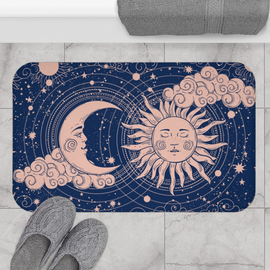 Sun and Moon Bath Mat Blue Celestial Bathroom Decor Clouds | Etsy