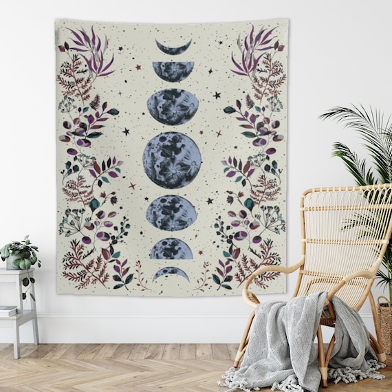 Moonlit Garden Tapestry Beige Moon Phases Wall Hanging Floral Lunar Night Sky Moon Eclipse Tapestry Universe Galaxy Starry Bohemian Tapestry Etsy Australia