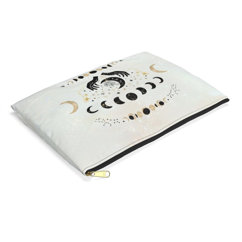 Celestial Accessory Pouch - Moon Phases Cosmetic Bag Beige White Lunar ...