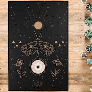 Moth Area Rug Celestial Moth Area Rug Black Boho Gothic Floor Mat Witchy Altar Decor ...