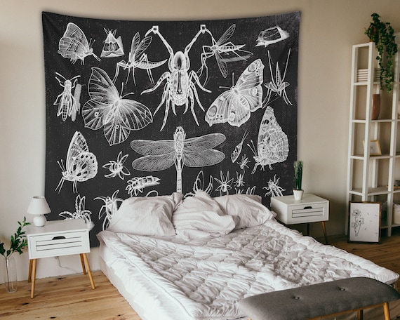 Moths Insects Butterflies Tapestry Black Gothic Wall Tapestry Wall Hanging Room Decor Wall Decor Wiccan Tarot Entomologist Grunge Wall Art Etsy UK