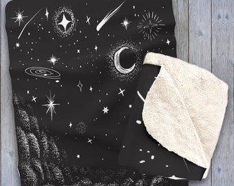 Starry Night Fluffy Blanket Galaxy Gothic Witchy Boho Soft Throw Witchcraft Celestial Home Altar Decor Zwart Boho Sherpa Fleece Deken