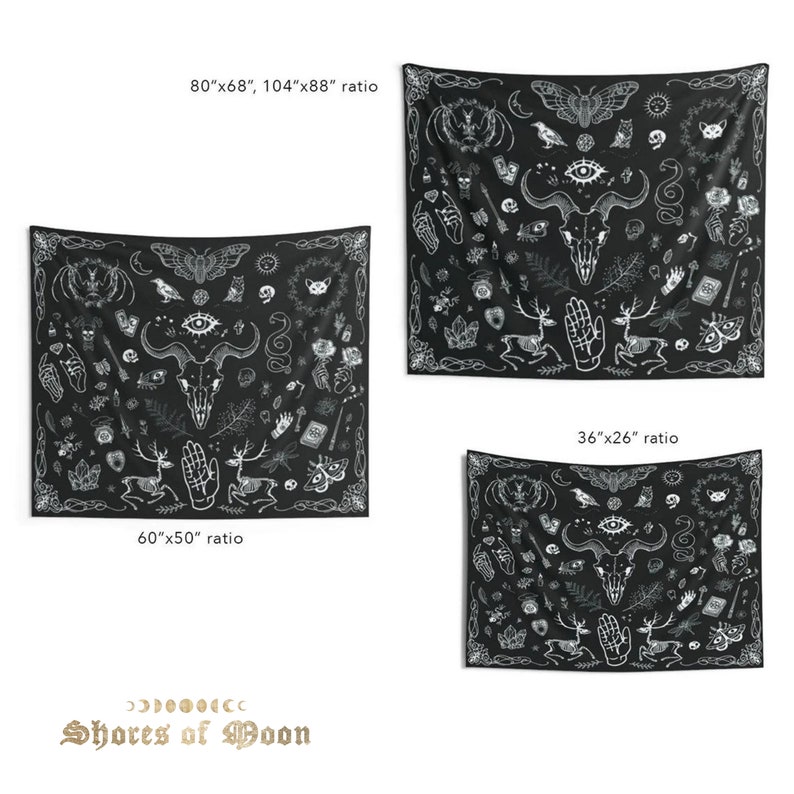 Gothic Witchy Tapestry Witchcraft Magic Moon Skulls Black Indoor Wall Hanging For Dorm Bedroom Living Room Goth Wall Decor Witch Tapestry image 5