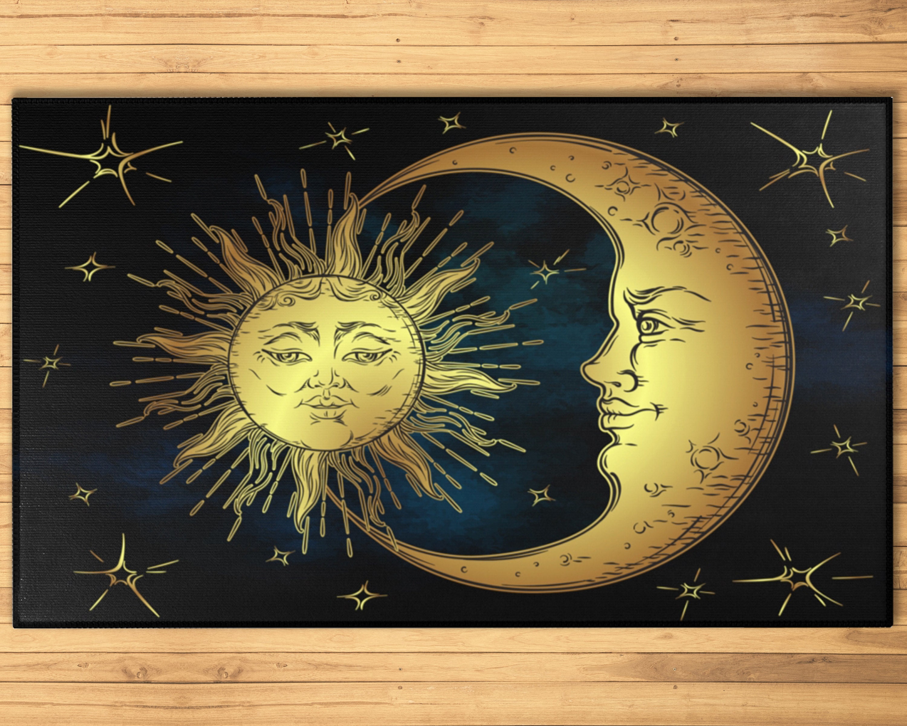 Sun and Moon Area Rug Celestial Crescent Moon Carpet Golden - Etsy