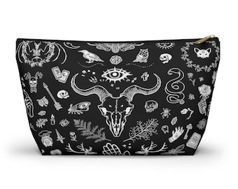 Witchy Black Cosmetic Bag Accessory Pouch Witchcraft Travel Case Skull Gothic Travel Pouch Spells Sphynx Snake Pencil Case Goth Coin Purse