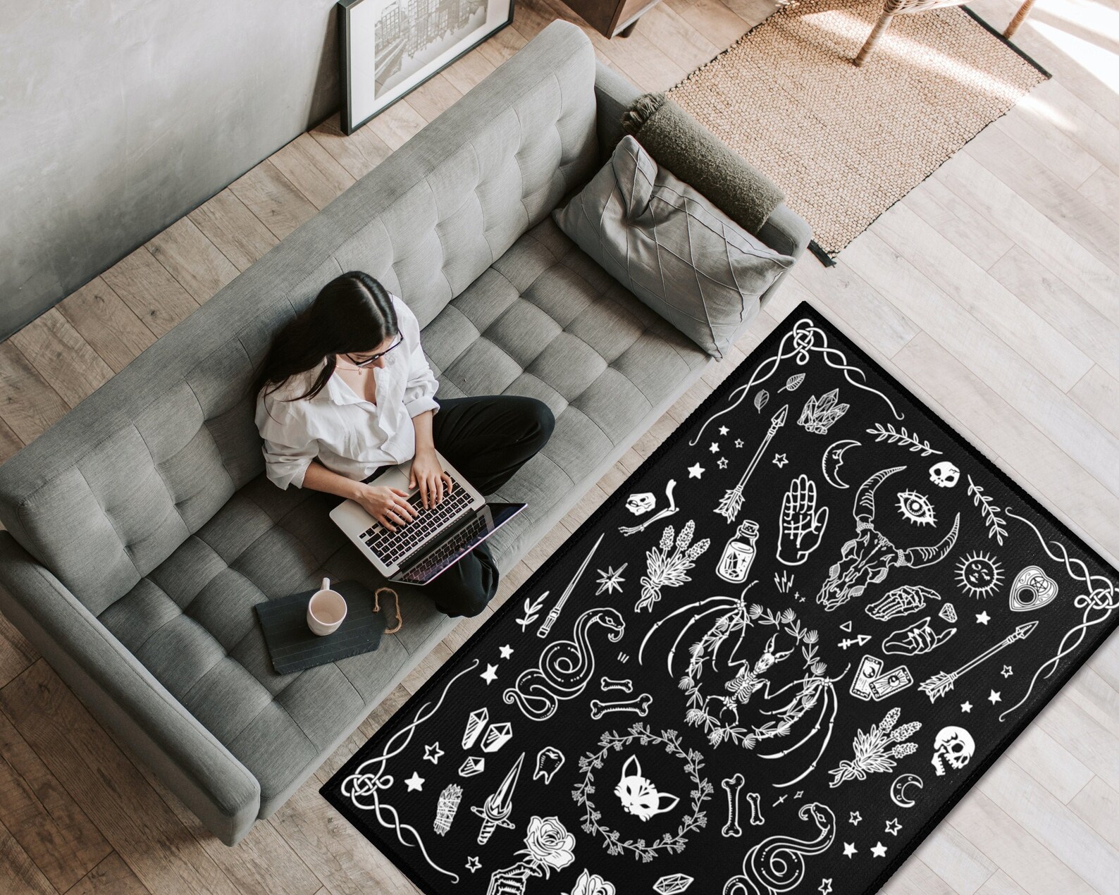 Witchy Area Rug Black Gothic Witchcraft Halloween Floor Mat Etsy