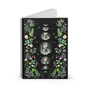 Moonlit Garden Spiral Notebook - Starry Night Moon Phases Journal Ruled ...