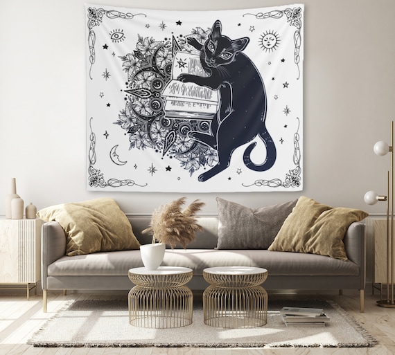 Sphynx Tapetry Gothic Cat Wall Hanging Goth Black Cat Galaxy Occult Wicca Wiccan Pagan Witchy Witchcraft Wall Decor Dorm Bedroom Wall Art Etsy