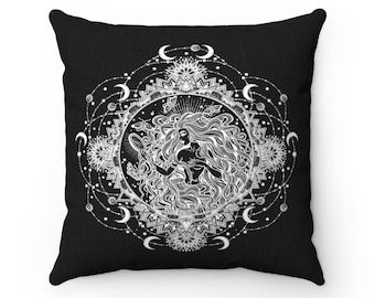 Moon Goddess Pillow Black White Gothic Celestial Moon Mandala Yoga Meditation Room Decor Witchy Mystical Spun Polyester Square Pillow