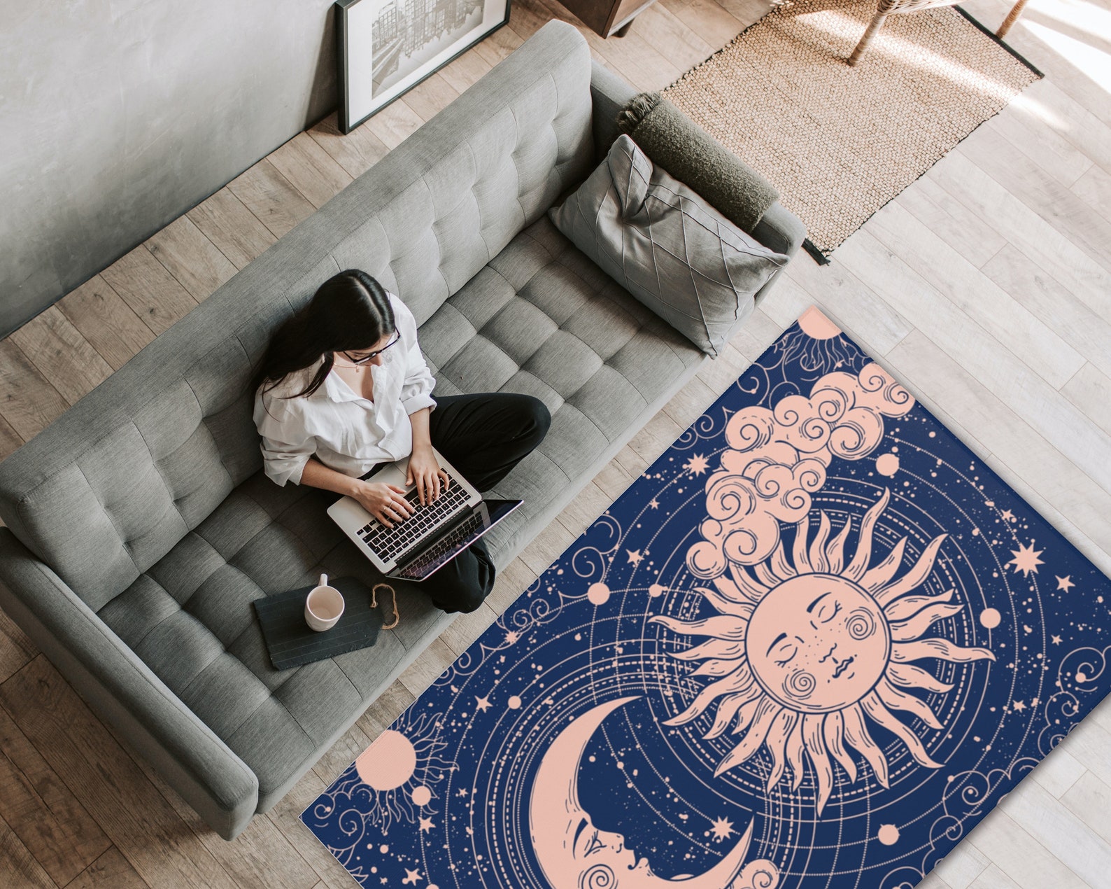 Sun and Moon Area Rug Blue Celestial Skies Floor Mat Clouds Etsy