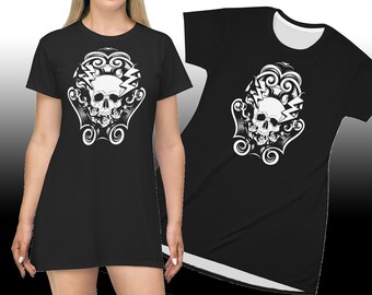 Skull Dress Black Gothic Heavy Metal Death Metal Skull Tattoo Lightning Skull Lovers Goth Black T-Shirt Dress