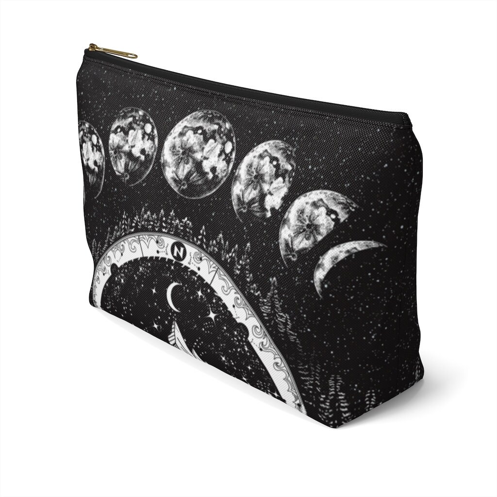 Moon Phases Accessory Pouch Travel Case Lunar Phases Cosmetic Bag Black ...