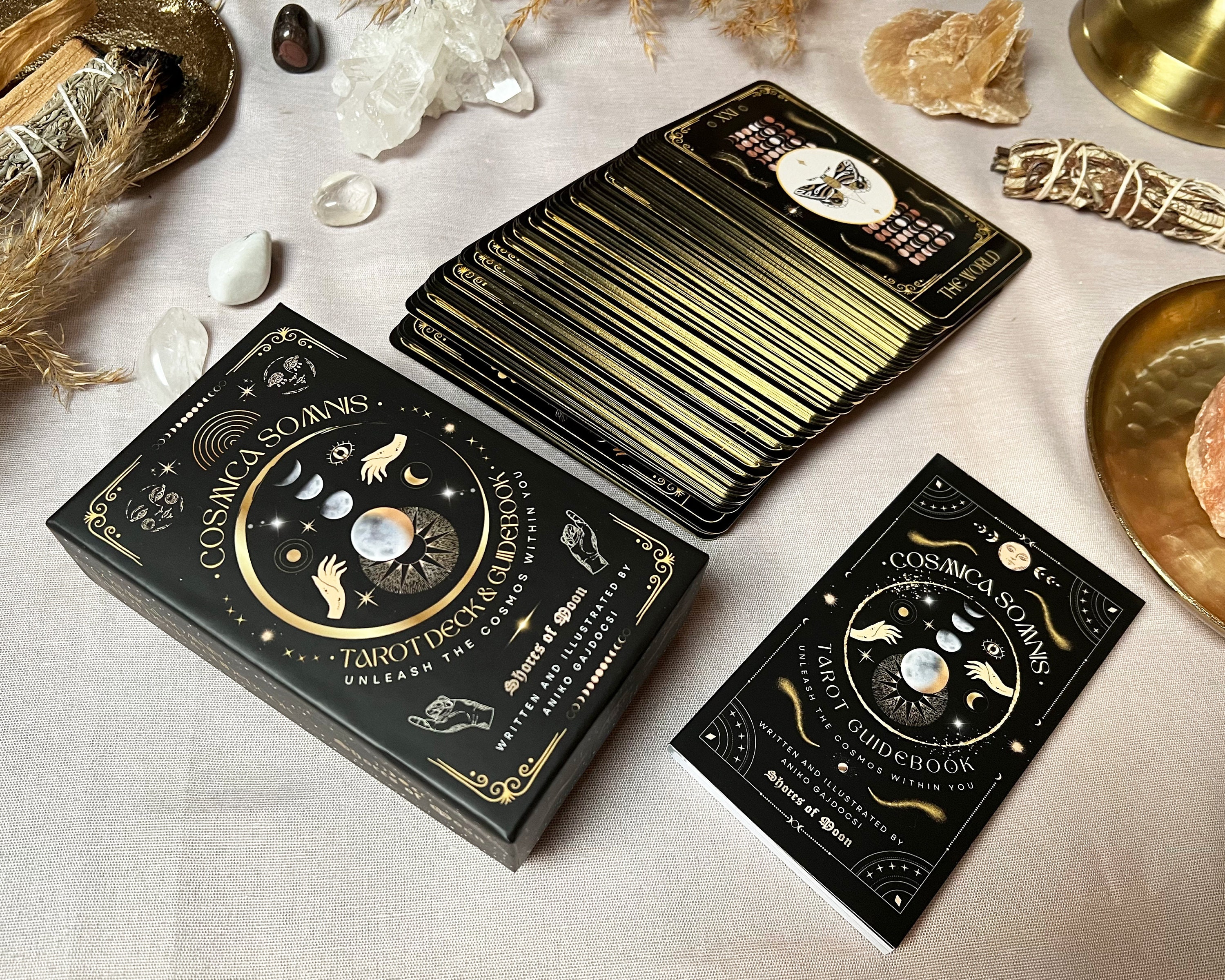 Cosmica Somnis Gold Gilded Tarot Deck With Guidebook & Box, 78