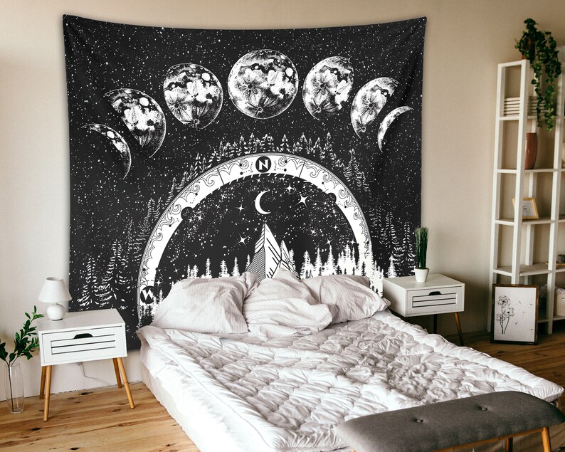Tapisserie Murale Phases De La Lune Yugarlibi - Tarot Constellation Astrologie 210 X 150 Cm