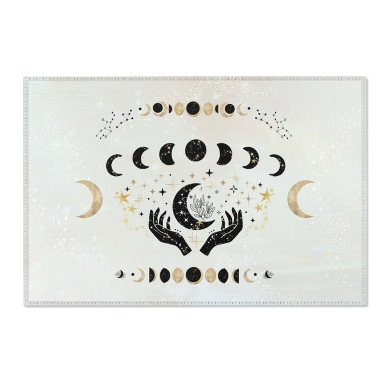 Moon Floor Pattern Celestial Moon Area Rug - Moon Phases Magic Hands Lunar Carpet Eclipse ...