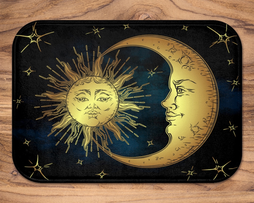 Sun and Moon Bath Mat Celestial Crescent Moon Golden Sun Bathroom Decor ...