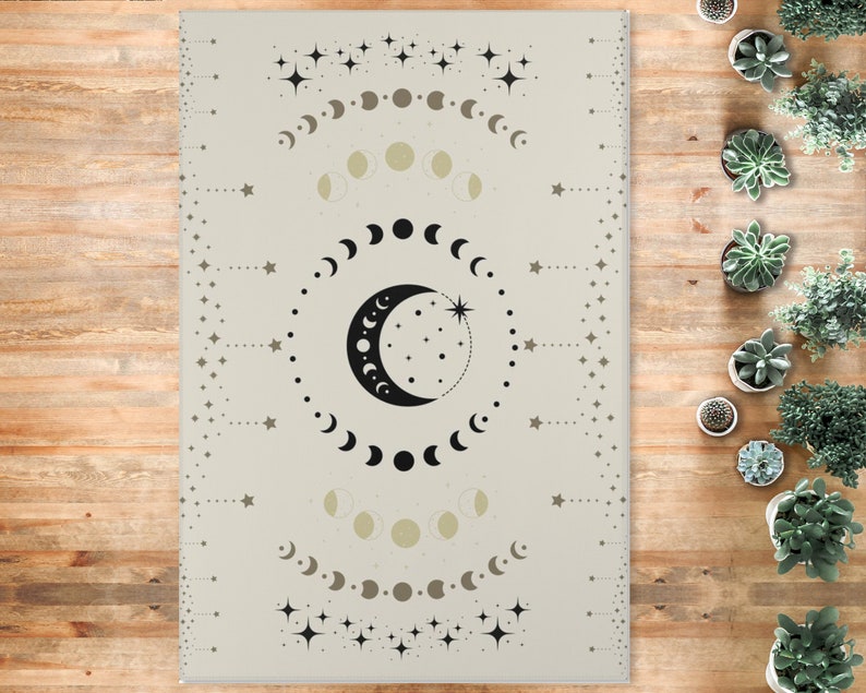 Beige Moon Area Rug Celestial Moon Phases Carpet Astrology Etsy