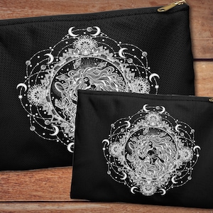 Bolsa de acessórios da Deusa da Lua - Bolsa Mandala da Lua Gótica Celestial Bolsa de Viagem Cosmética Lua Crescente Noite Estrelada Caso Bolsa de Moedas de Meditação