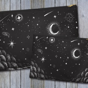 Starry Night Accessory Pouch Galaxy Coin Purse Black Gothic Cosmetic Bag Goth Moon Travel Pouch Boho Witchy Wicca Celestial Pencil Case