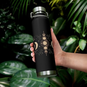 Moon Phases Vacuum Insulated Bottle 22oz - Luna Celestial Starry Moon Mystical Witchy Bohemian Starseed Tarot Wicca Travel Mug Tumbler