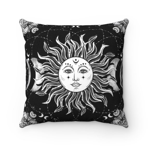 Mystic Sun Pillow Case & Pillow Magic Sun And Moon Starry Night Wicca Bohemian Astrology Tarot Card Gothic Spun Polyester Square Pillow