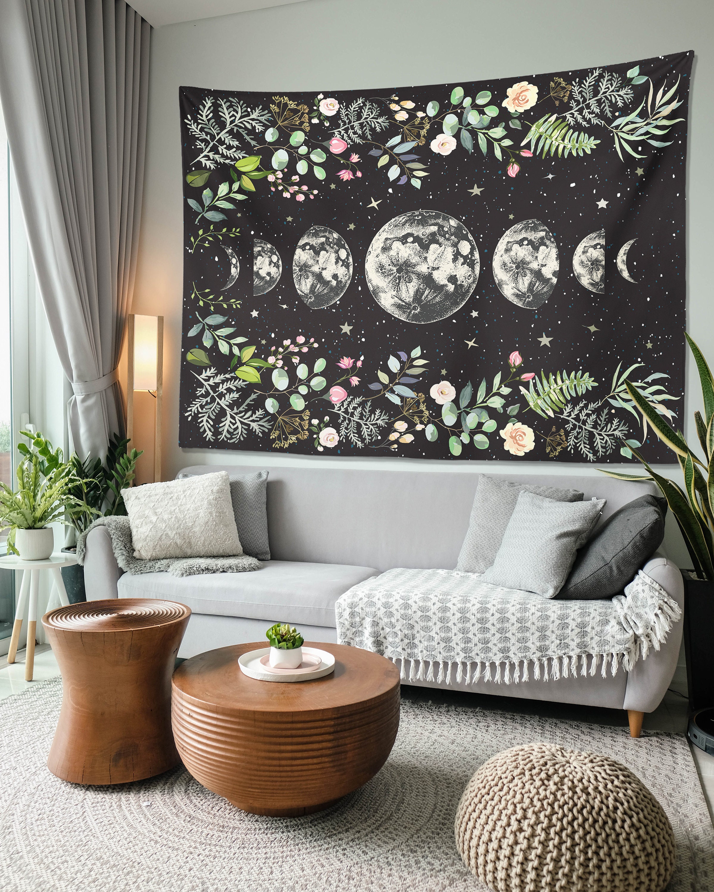 2. Celestial Tapestry: Round Wall Shelf With Moonlit Orb