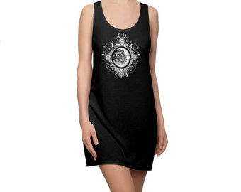 Mystical Moon Mandala Dress Black Bohemian Gothic Witchy Wicca Magic Starry Night Magic Sleeveless Tank Dress Women's Racerback Dress