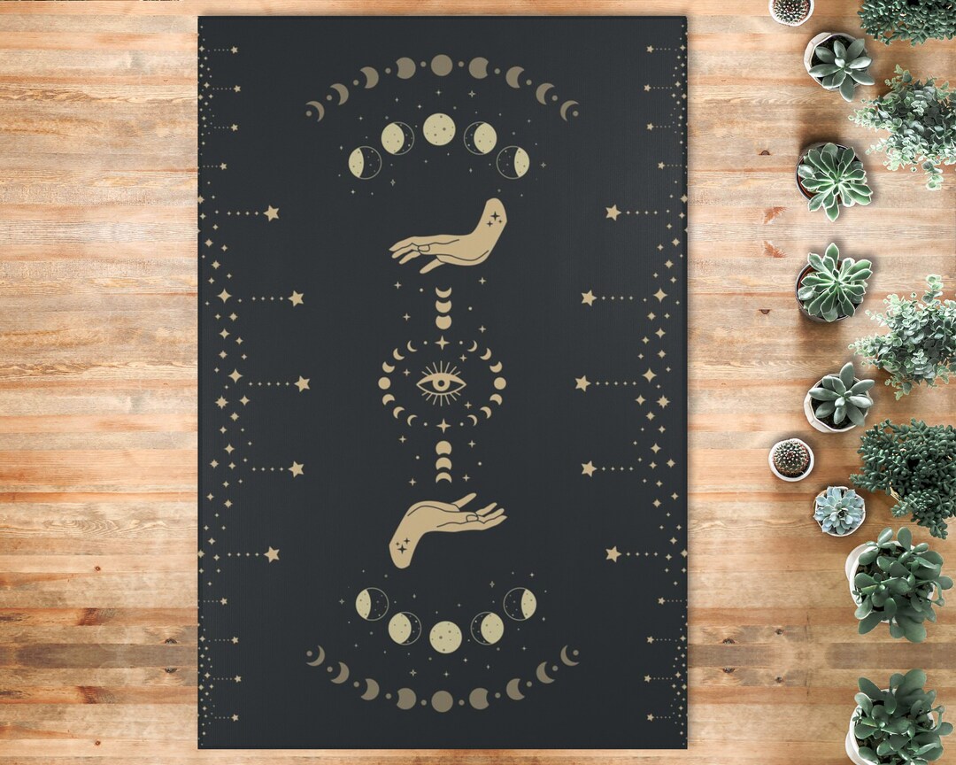 Mystical Moon Area Rug Celestial Moon Phases Magic Hands Etsy