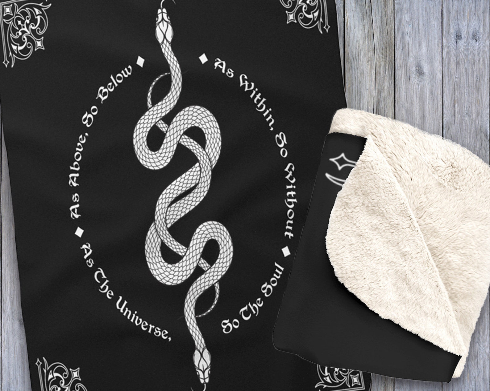 Snake Fleece Blanket The Two Serpents Mystic Gothic Occult Etsy