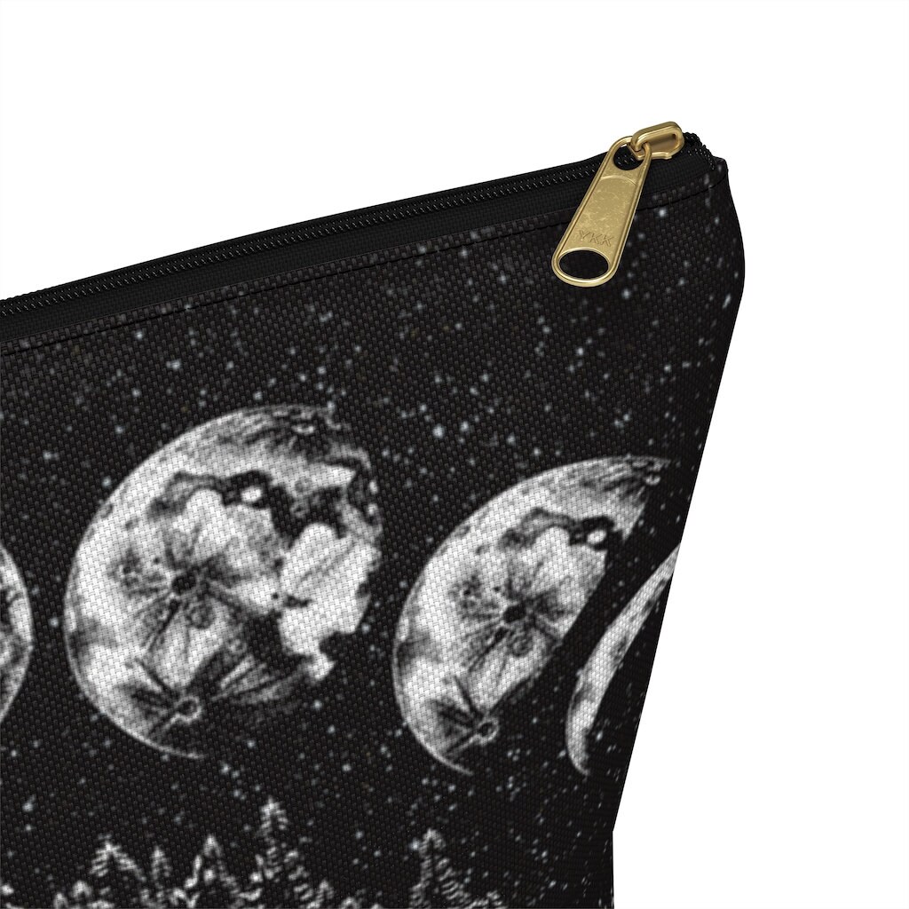 Moon Phases Accessory Pouch Travel Case Lunar Phases Cosmetic Bag Black ...