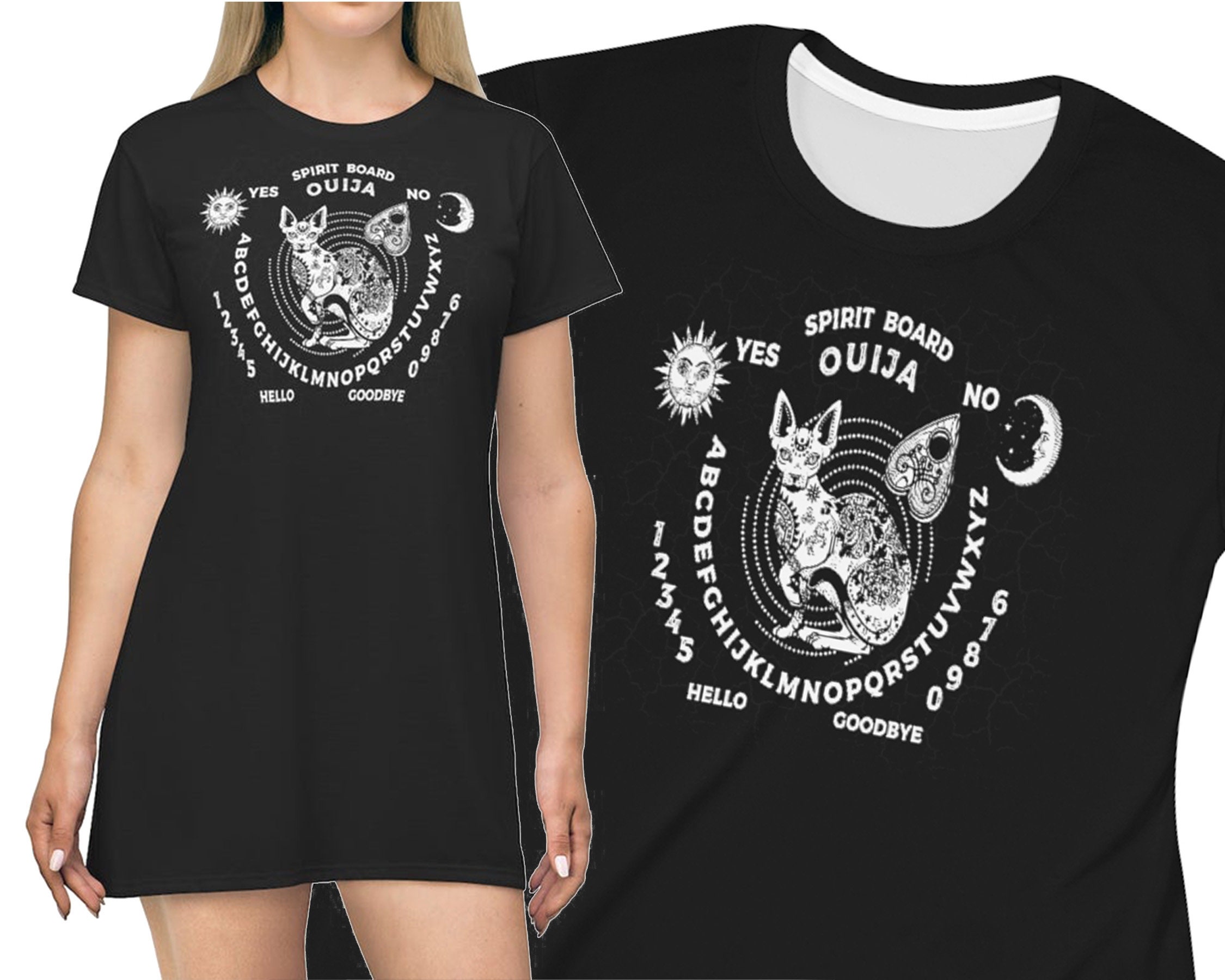 Women's Ouija Grayscale Board Graphic Tee Black Large