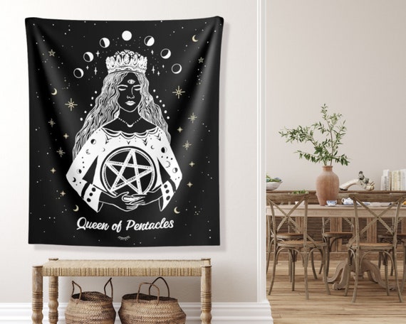 Queen of Pentacles Tapestry Tarot Wall Hanging Tarot Cards Decor Minor Arcana Witchy Gothic Black Wicca Divination Home Decor Etsy Canada