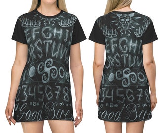 Ouija Board Dress Gothic Spirit Board T-Shirt Dress Goth Girl Goth Woman Occult Skull Halloween Ouija Dress