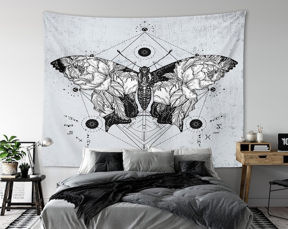 Butterfly Tapestry Moths Wall Hanging Black and White Gothic Biology Entomology Wall Decor Grunge Moth Tattoo Wiccan Witchy Goth Tapestry Etsy Canada