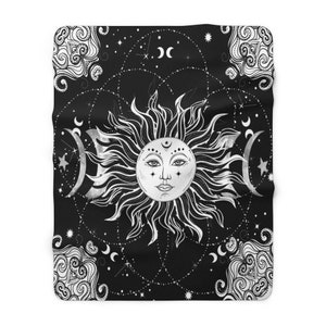 Magic Sun Fleece Blanket Celestial Bohemian Gothic Cozy Fluffy Blanket Sun Moon Luna Eclipse Planets Tarot Wicca Witchy Blanket