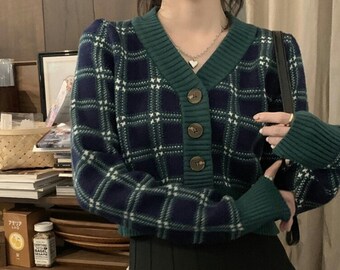 Green Plaid Cardigan - Etsy Canada