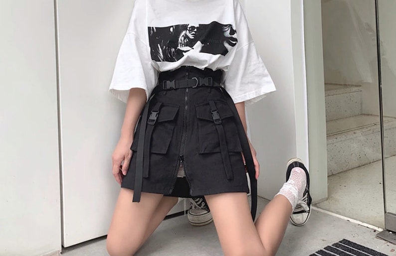 Cargo Army Buckle Pocket Techwear Style Waist Skirt Vintage Etsy