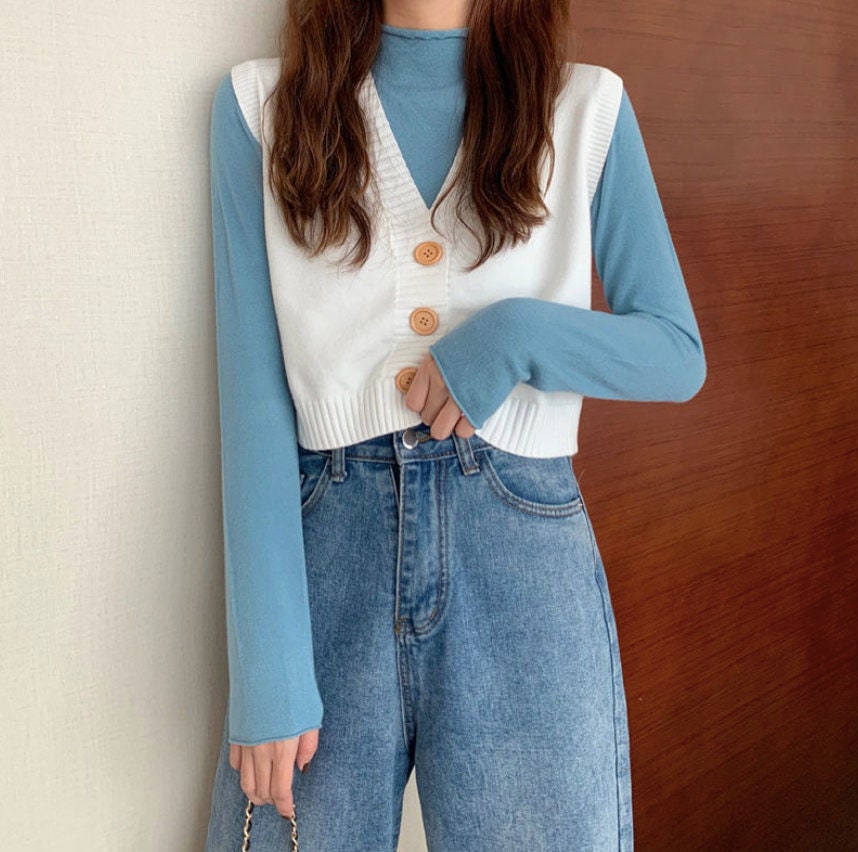 Cozy Soft Knit Sleeveless Button up V Neck Sweater Vest Etsy
