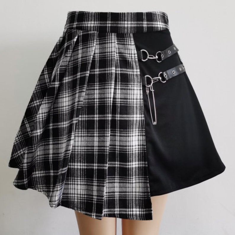 Hip Plaid and Solid Black Chain Edgy Skirt Retro Vintage | Etsy