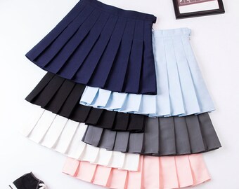 Cute Solid Colored Pleated Tennis Skirt / Perfect Gifts and Presents / Pink Dark Blue Sky Blue Light Blue Grey Gray Black and White