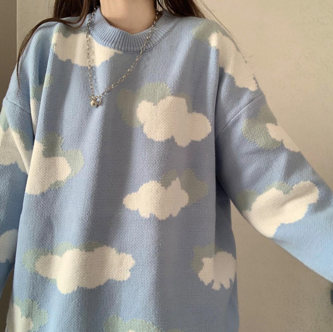 Soft Knit Large Oversize Fit Cloud Sky Blue Pullover Sweater | Etsy