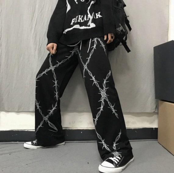 Barbed Wire Graphic Streetwear Pants Retro Vintage Style - Etsy