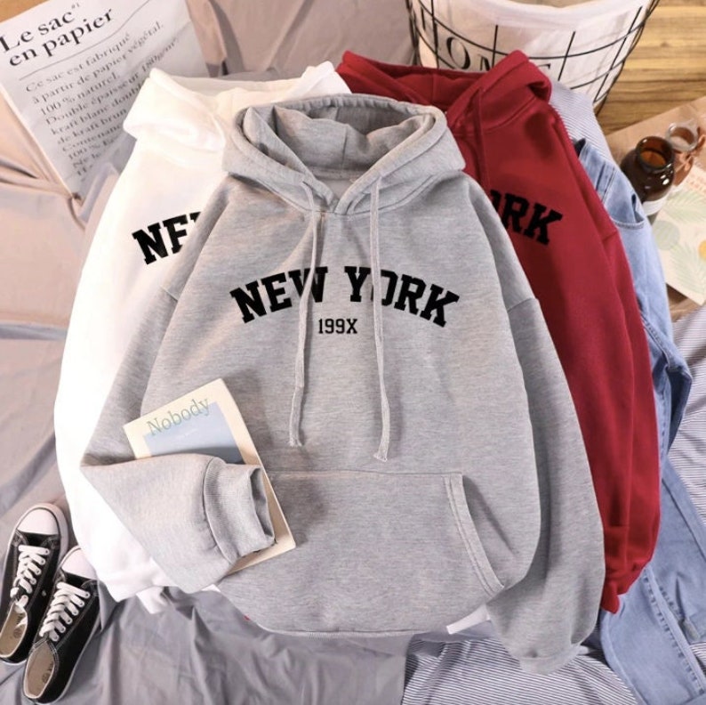 New York City Graphic Cozy and Comfy Pullover Casual Hoodie | Retro Vintage Trends | Cute Aesthetic Fashion | Y2K 2000s 90s Style 